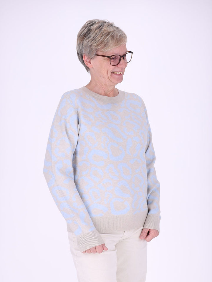 Damen Strickpullover mit Leo-Muster in Blau – weich, modern & vielseitig kombinierbar