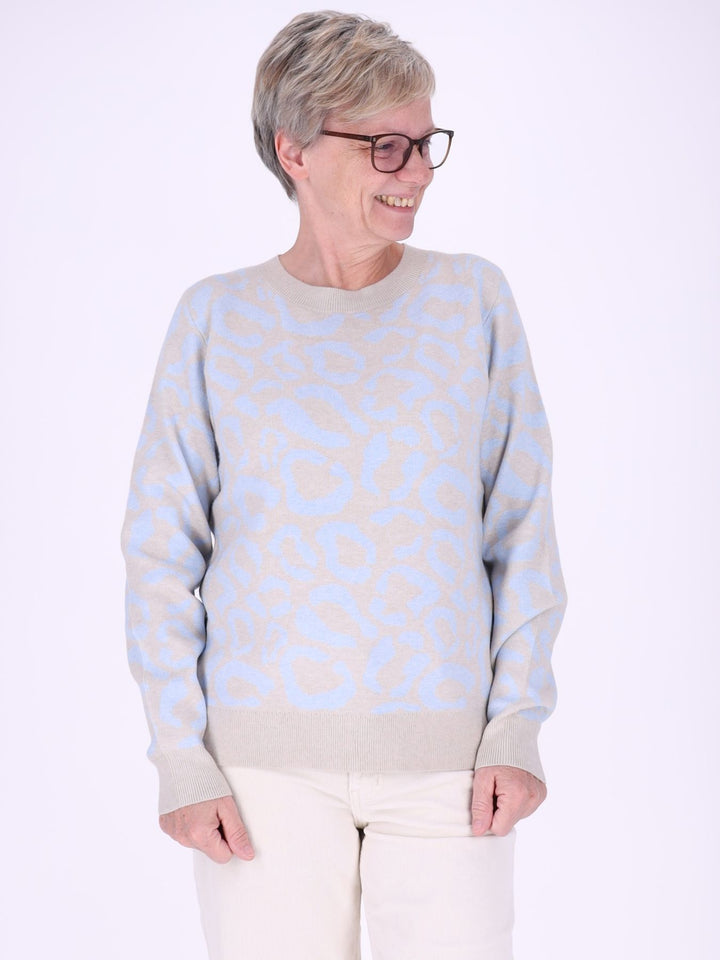 Damen Strickpullover mit Leo-Muster in Blau – weich, modern & vielseitig kombinierbar