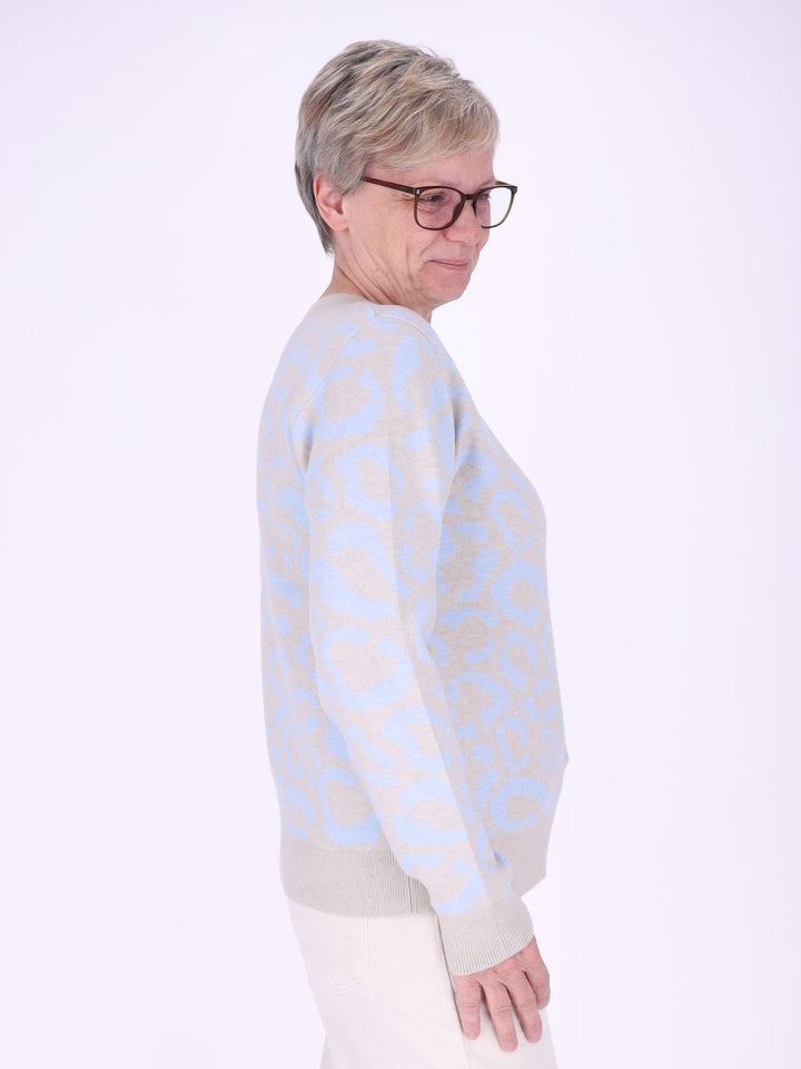 Damen Strickpullover mit Leo-Muster in Blau – weich, modern & vielseitig kombinierbar