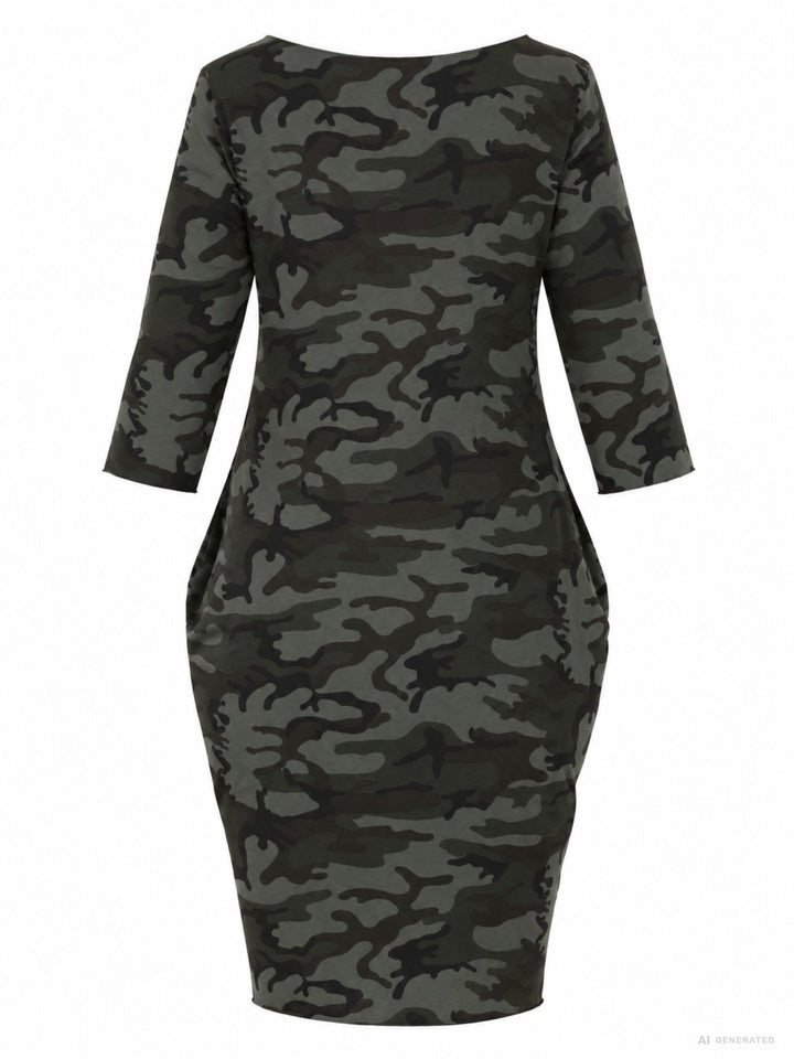 Kleid Damen 3/4 Arm Jersey AOP Camouflage
