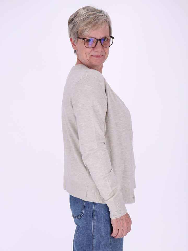 Damen Strickjacke mit Perlenstickerei in Beige – feminin, elegant & zeitlos