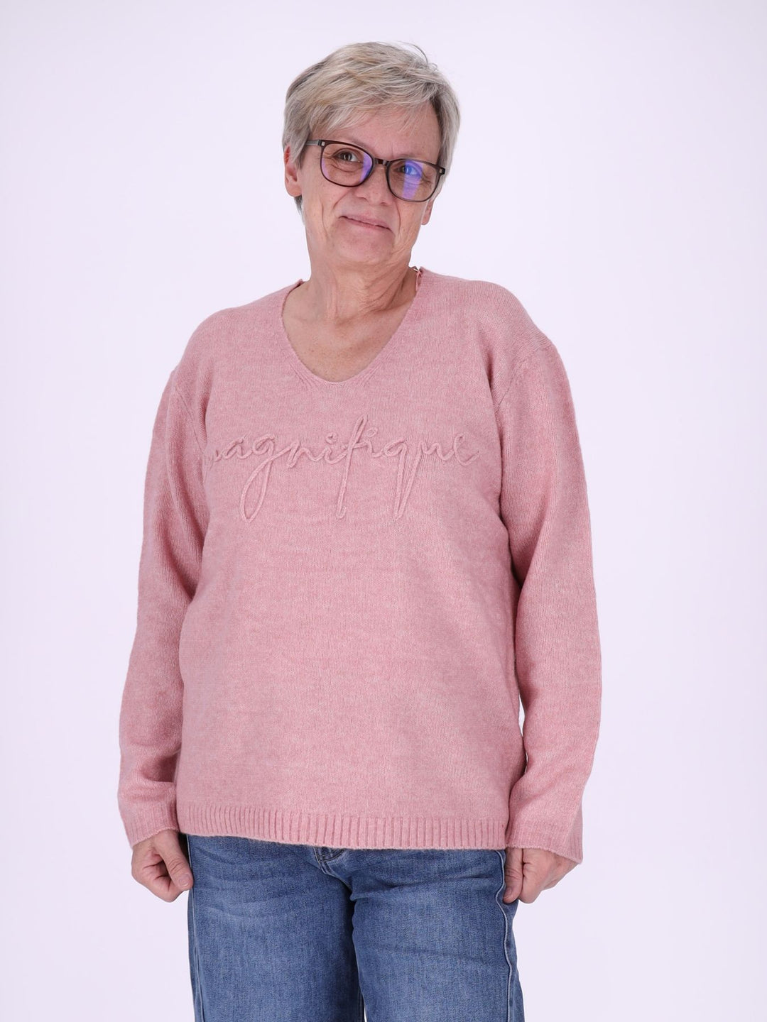 Damen Strickpullover mit Schriftzug in Rosa – weich, feminin & modern