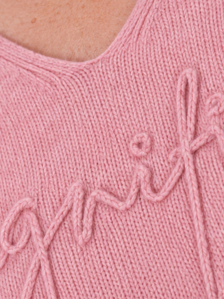 Damen Strickpullover mit Schriftzug in Rosa – weich, feminin & modern