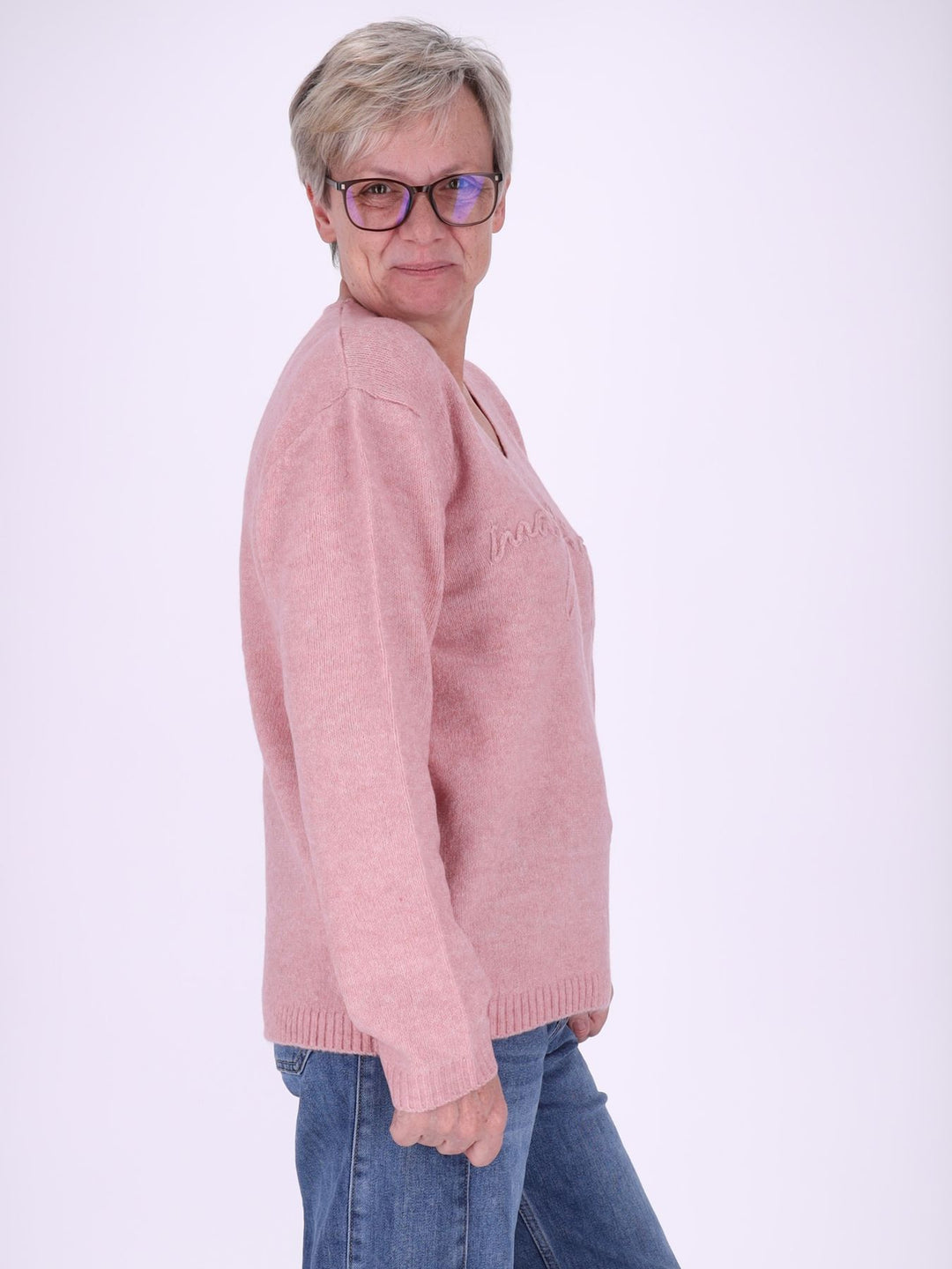 Damen Strickpullover mit Schriftzug in Rosa – weich, feminin & modern