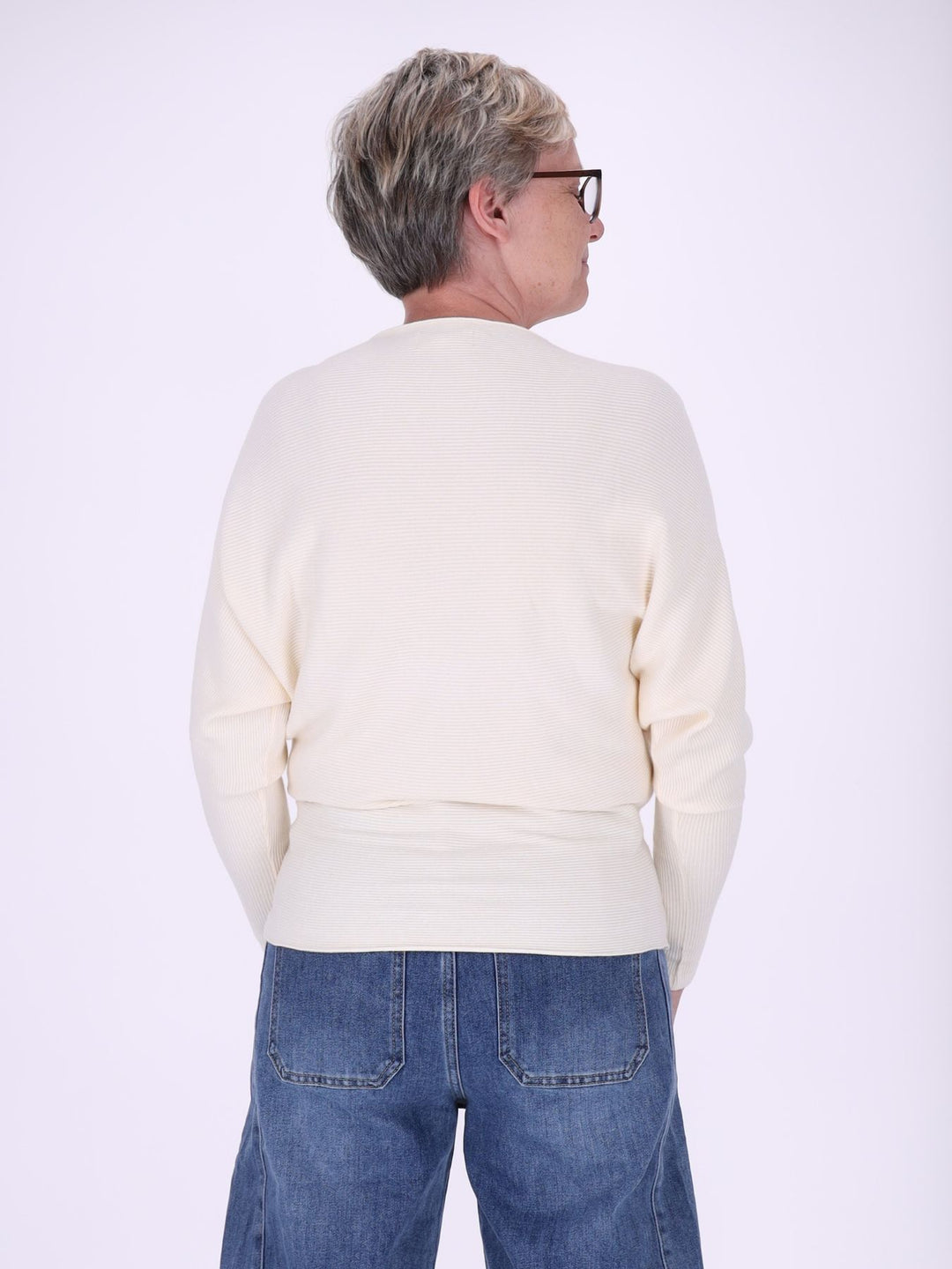 Beiger Damen Strickpullover mit Fledermausärmeln – weich, elegant & modern