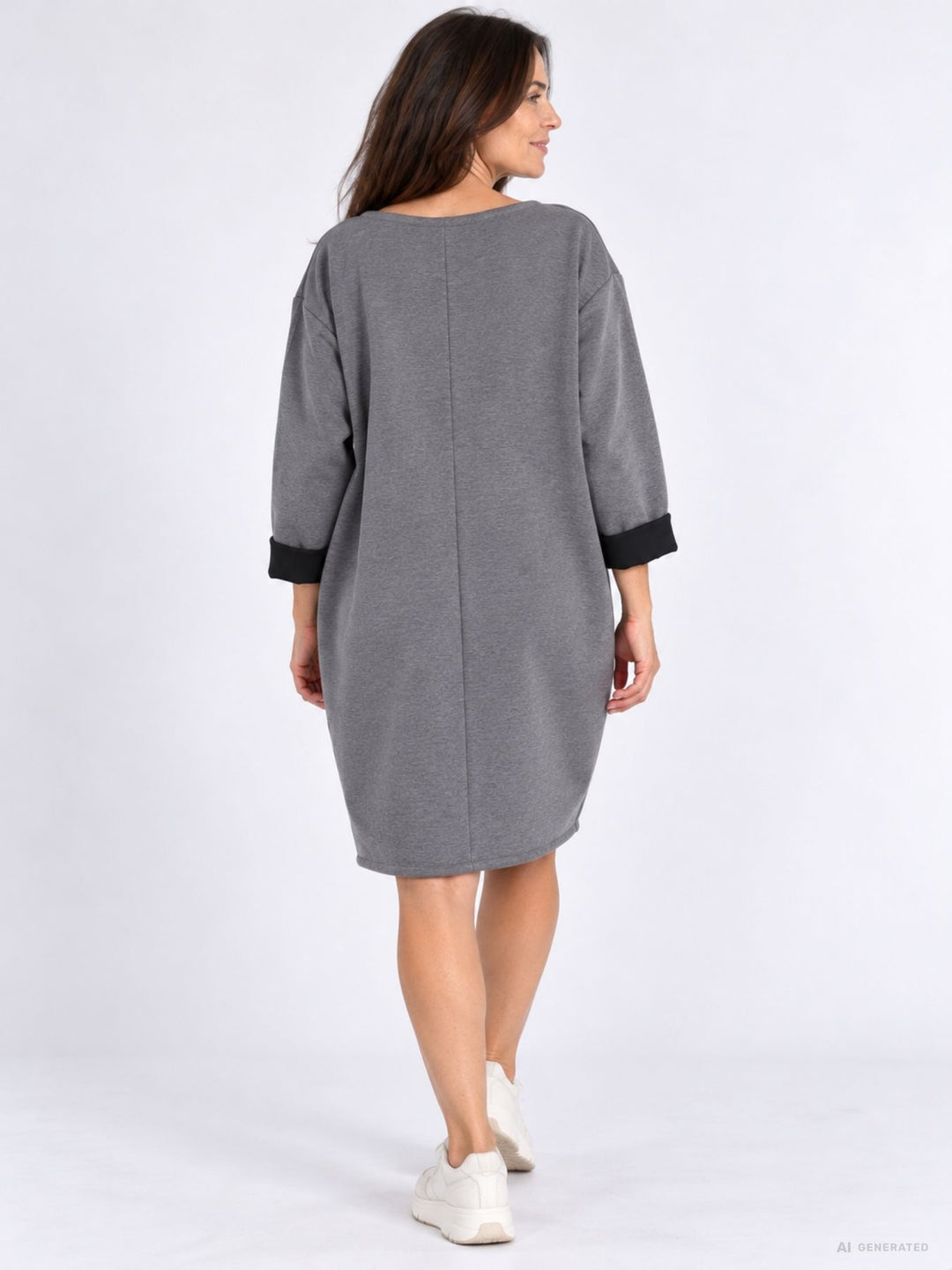 Kleid Damen Langarm Seitentaschen