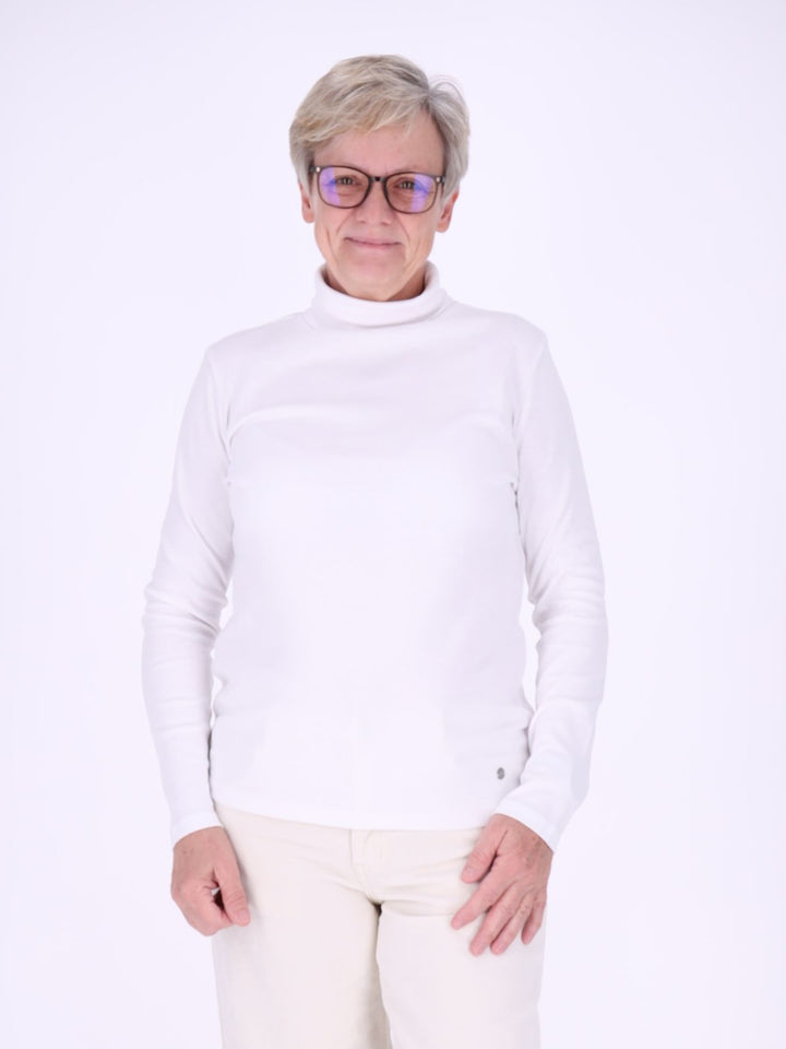Rollkragenpullover Damen Langarm aus 100 % Baumwolle – Weiß