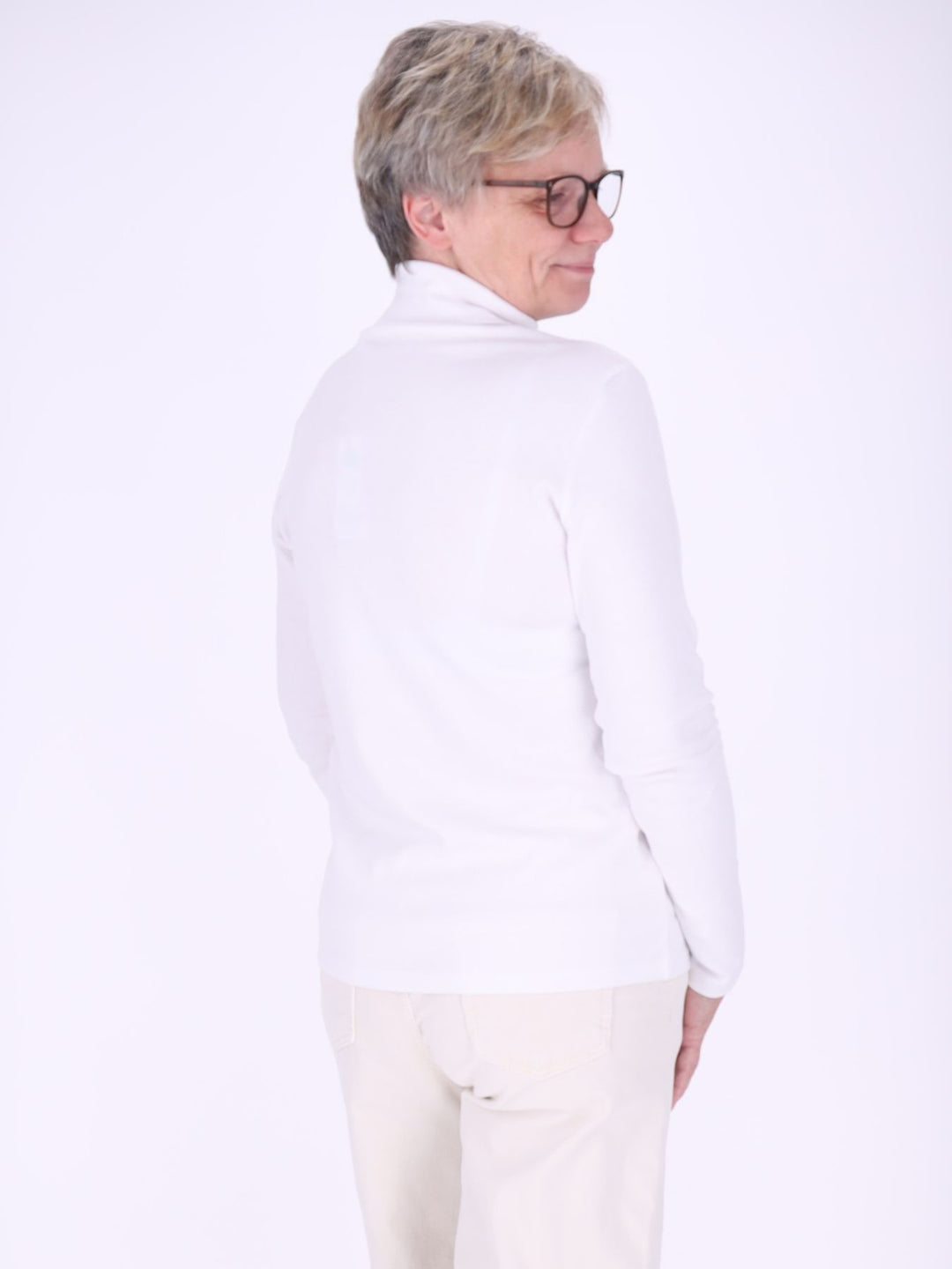 Rollkragenpullover Damen Langarm aus 100 % Baumwolle – Weiß