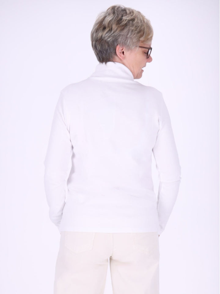 Rollkragenpullover Damen Langarm aus 100 % Baumwolle – Weiß