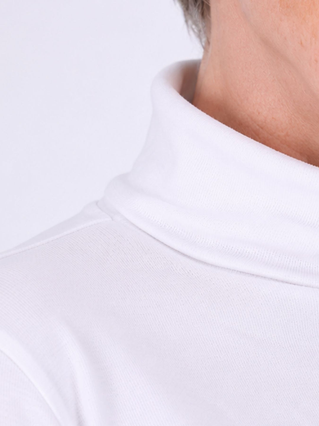 Rollkragenpullover Damen Langarm aus 100 % Baumwolle – Weiß