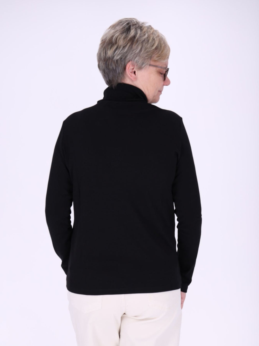 Rollkragenpullover Damen Langarm aus 100 % Baumwolle – Schwarz