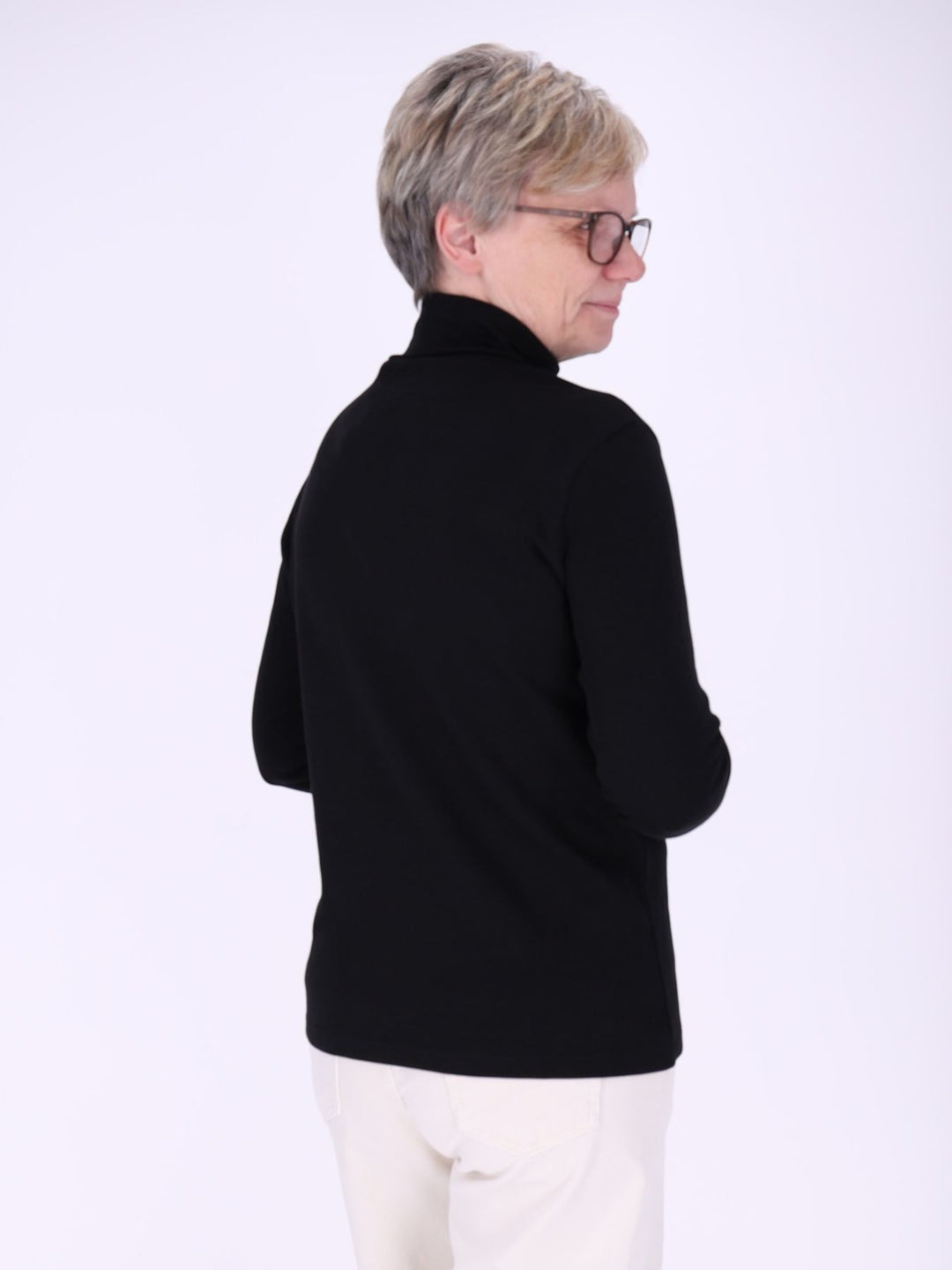 Rollkragenpullover Damen Langarm aus 100 % Baumwolle – Schwarz