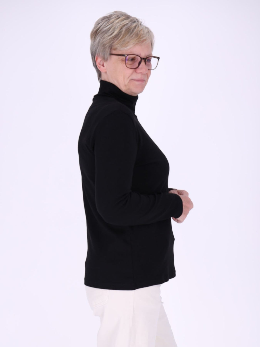 Rollkragenpullover Damen Langarm aus 100 % Baumwolle – Schwarz