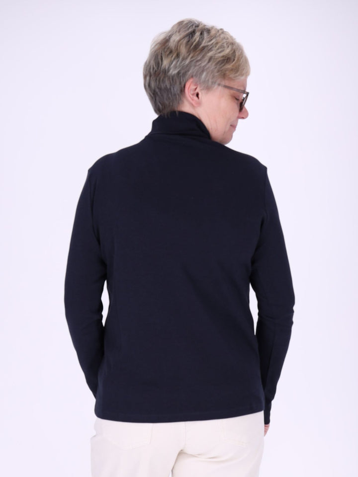 Rollkragenpullover Damen Langarm aus 100 % Baumwolle – Dunkelblau