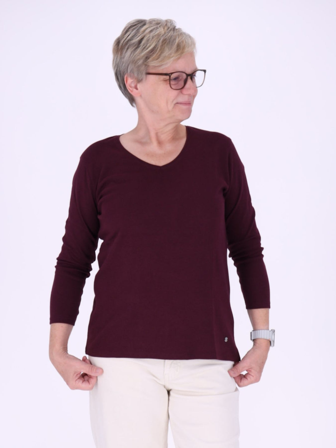V-Ausschnitt Shirt Damen mit 3/4-Arm aus 100 % Baumwolle – Winetasting