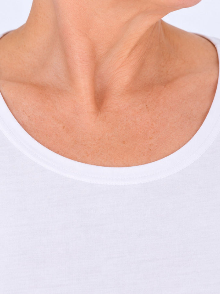Rundhalsshirt Damen Langarm aus 100 % Baumwolle – Weiß