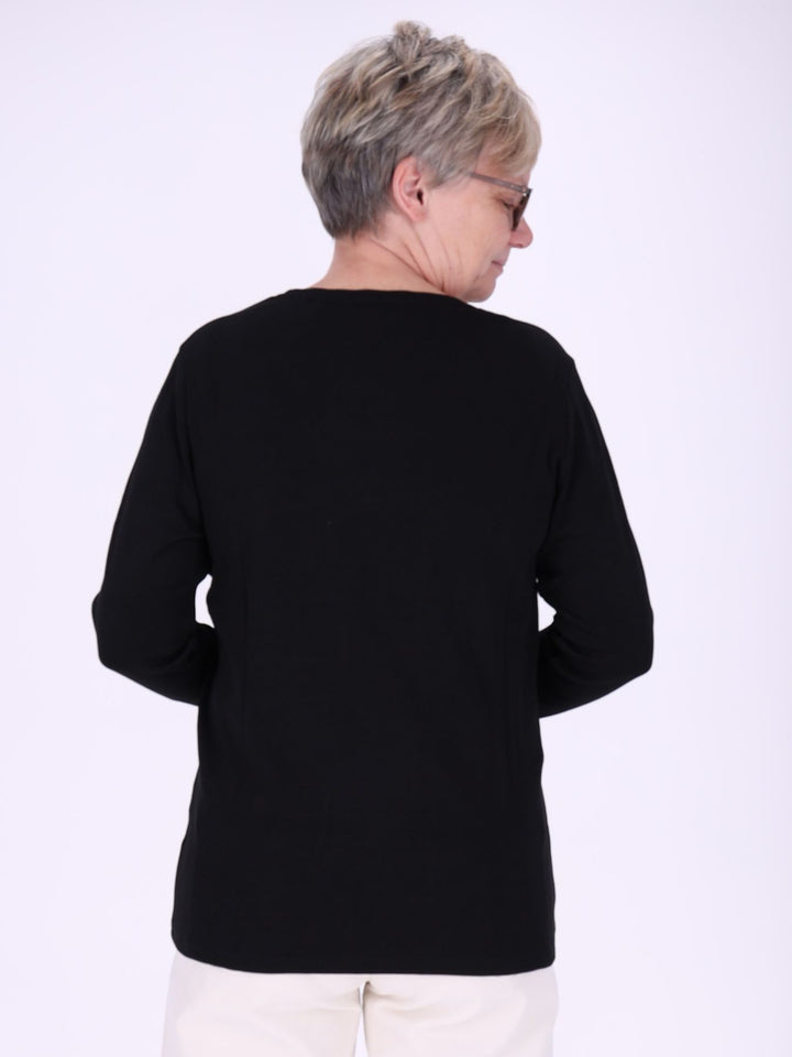 Rundhalsshirt Damen Langarm aus 100 % Baumwolle – Schwarz