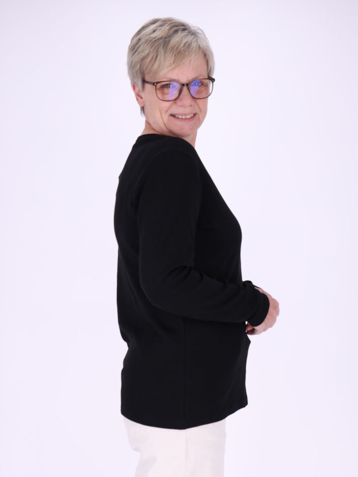 Rundhalsshirt Damen Langarm aus 100 % Baumwolle – Braun Walnuss
