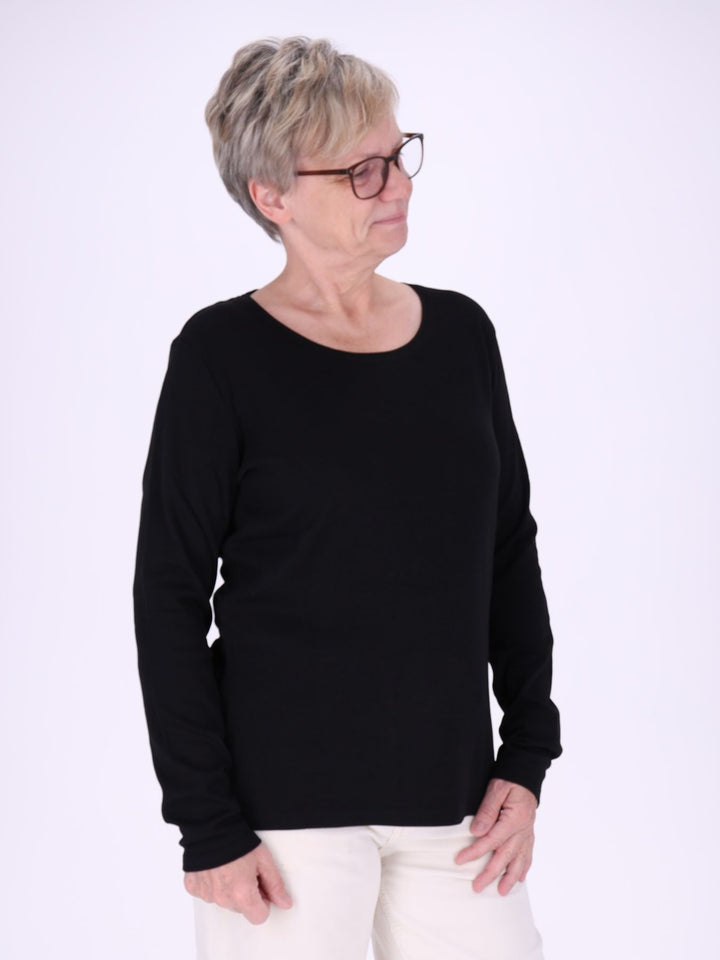 Rundhalsshirt Damen Langarm aus 100 % Baumwolle – Schwarz