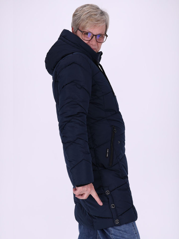 Damen Steppjacke mit Kapuze und Kontrast-Velvetfutter – Dunkelblau