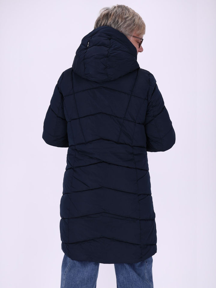 Damen Steppjacke mit Kapuze und Kontrast-Velvetfutter – Dunkelblau