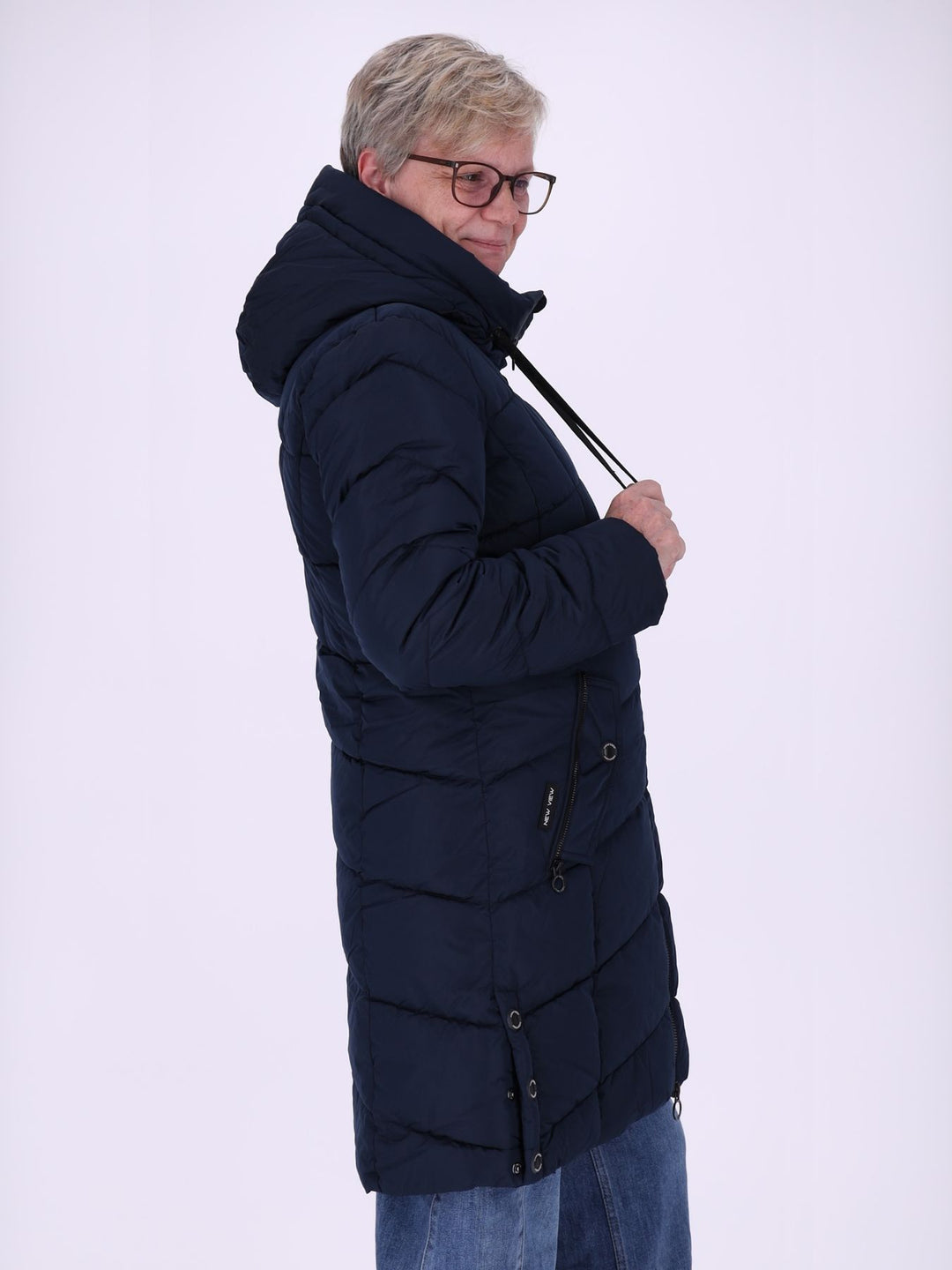 Damen Steppjacke mit Kapuze und Kontrast-Velvetfutter – Dunkelblau