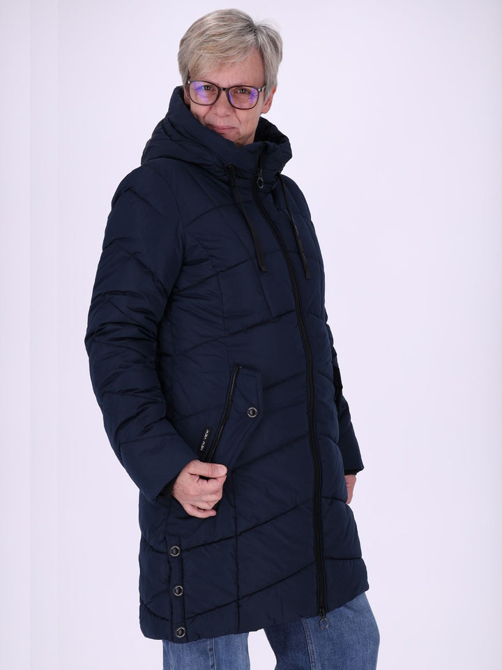 Damen Steppjacke mit Kapuze und Kontrast-Velvetfutter – Dunkelblau