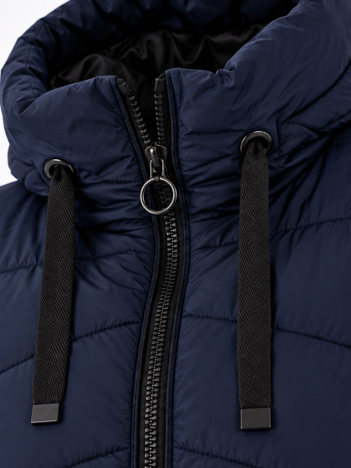 Damen Steppjacke mit Kapuze und Kontrast-Velvetfutter – Dunkelblau