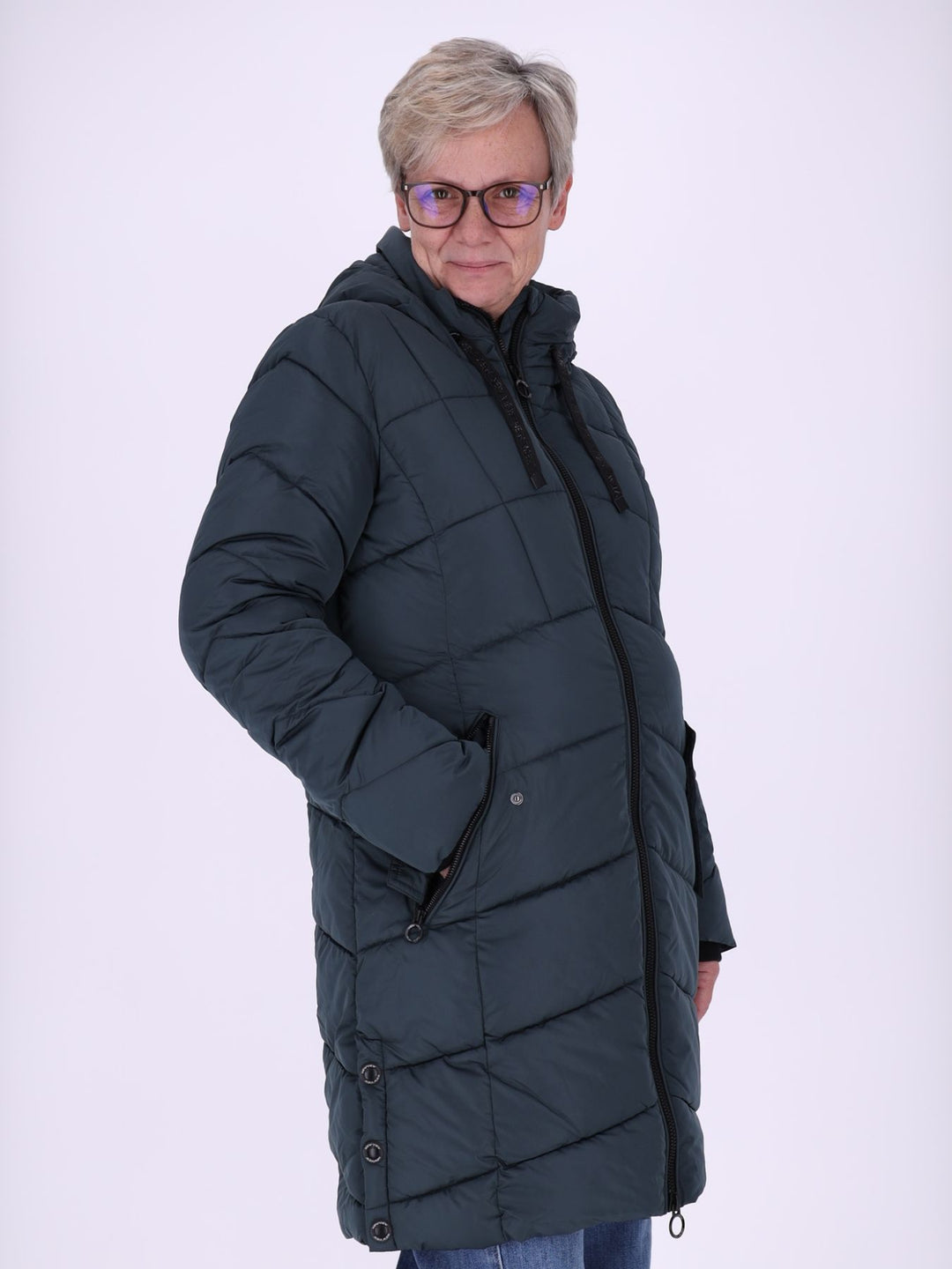 Damen Steppjacke mit Kontrast-Velvetfutter – Dunkles Petrol | Wasserabweisend
