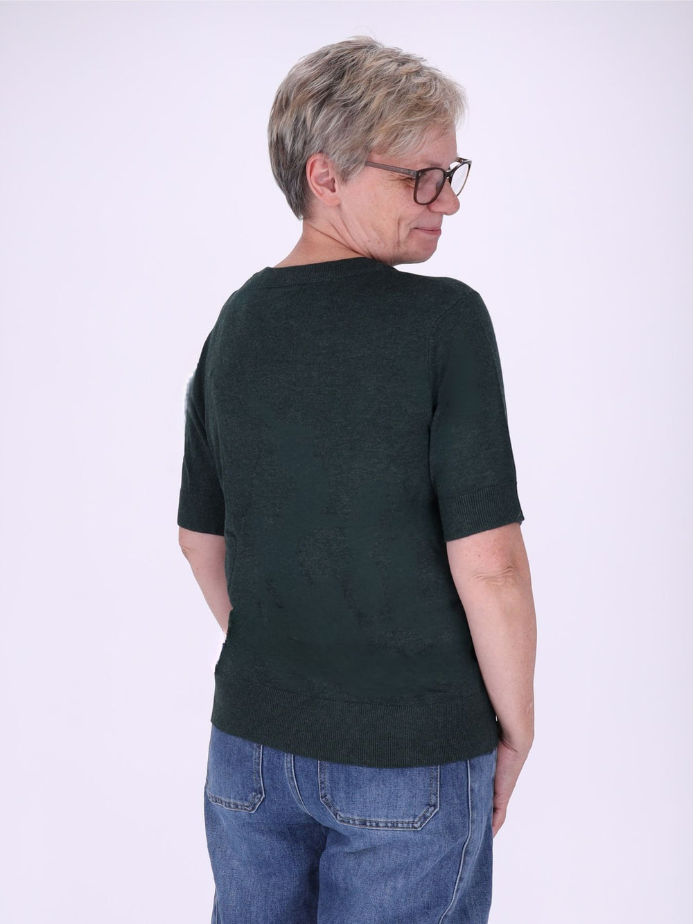 Strick T-Shirt Damen mit Perlenschleife – Grün