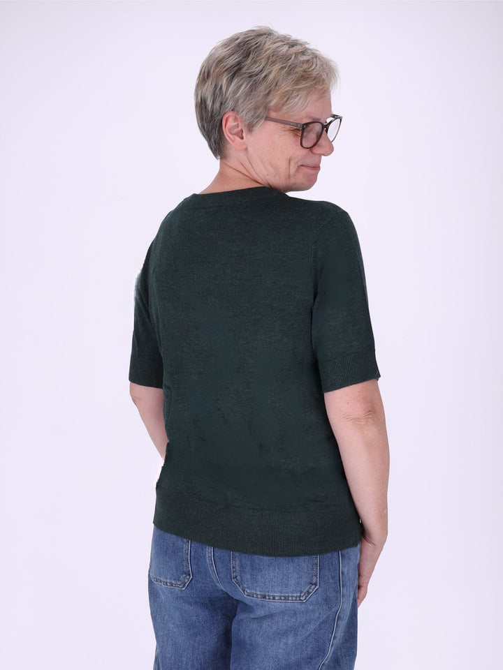 Strick T-Shirt Damen mit Perlenschleife – Grün