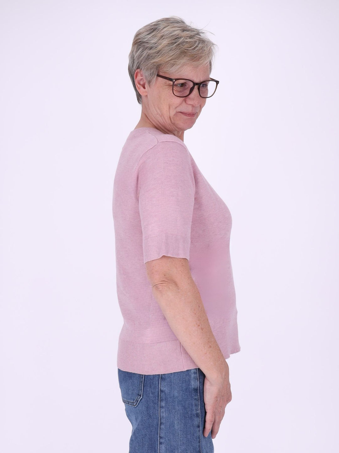 Strick T-Shirt Damen mit Perlenschleife – Rosa