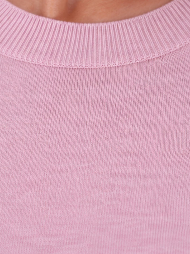 Strick T-Shirt Damen mit Perlenschleife – Rosa