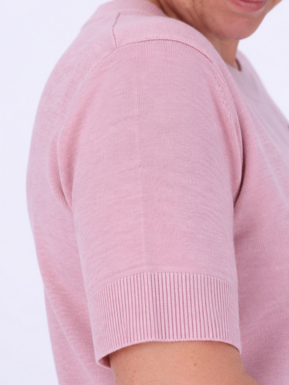 Strick T-Shirt Damen mit Perlenschleife – Rosa