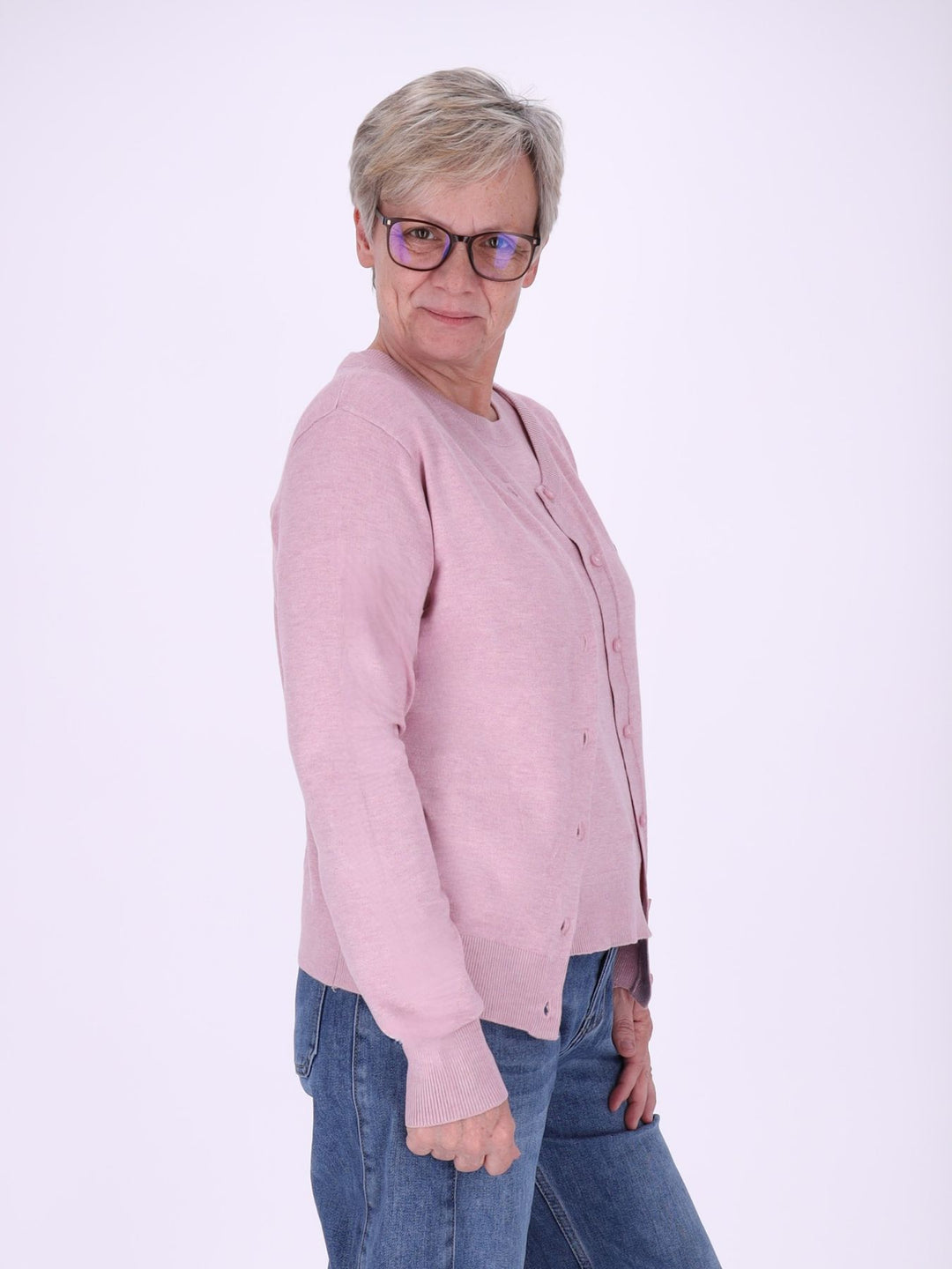 Damen Strickjacke mit Perlenstickerei – Femininer Chic in zartem Rosa