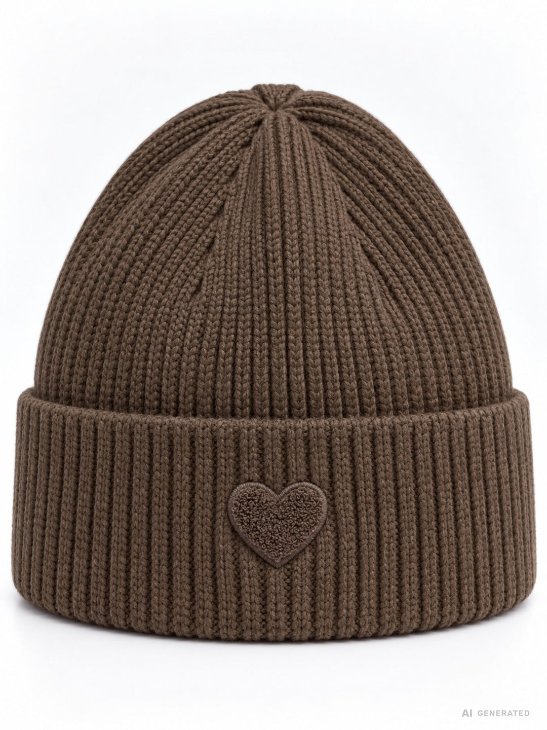 Strickmütze Damen mit Herz Ton-in-Ton – Coffee