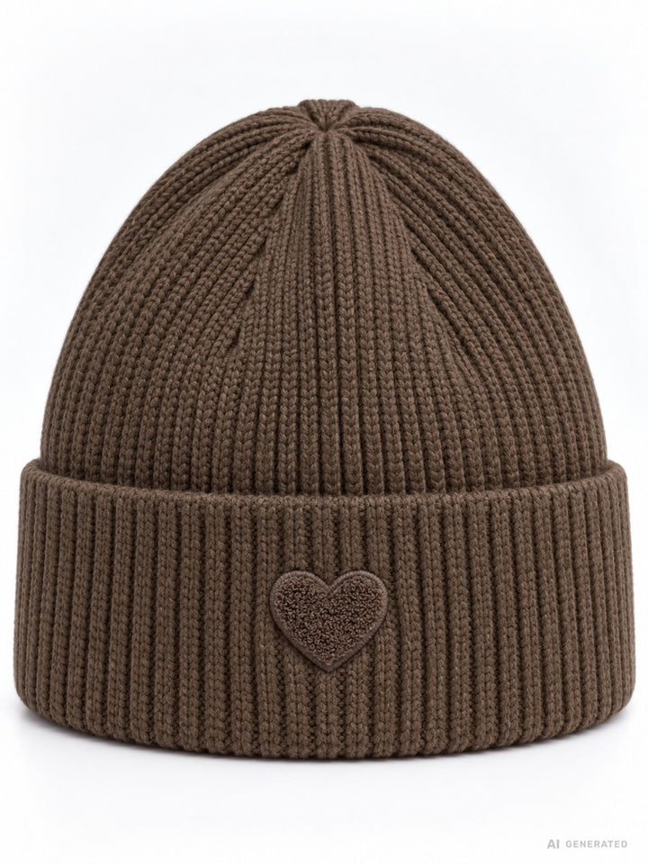 Strickmütze Damen mit Herz Ton-in-Ton – Coffee