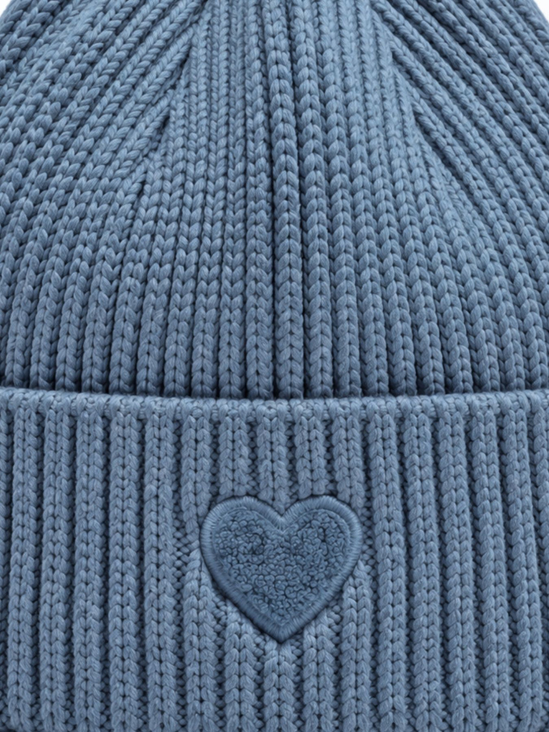 Damen Strickmütze mit Herz-Stickerei – Jeansblau