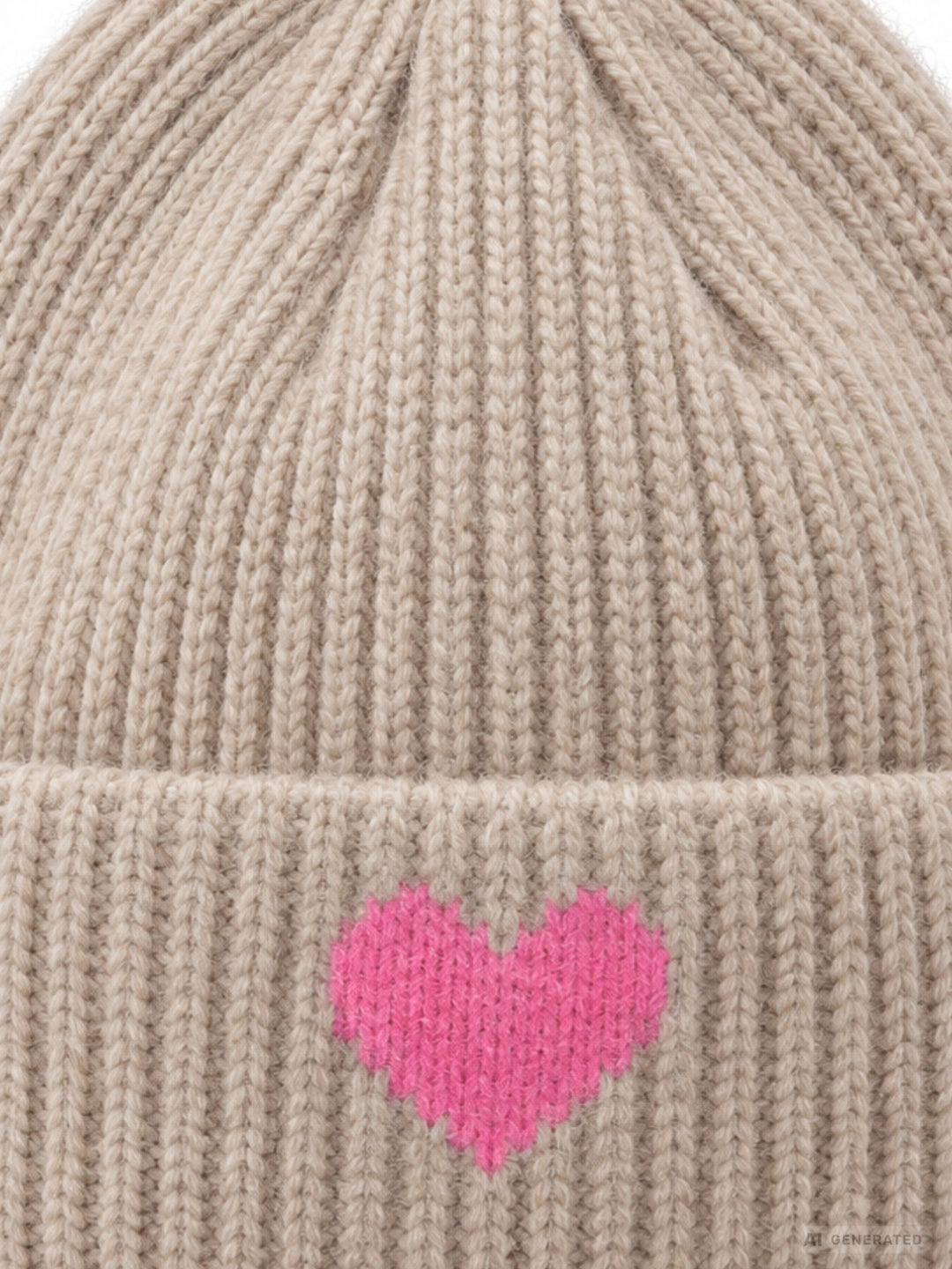 Damen Strickmütze Beige mit pinkem Herz – Kuschelig, modern & liebevoll