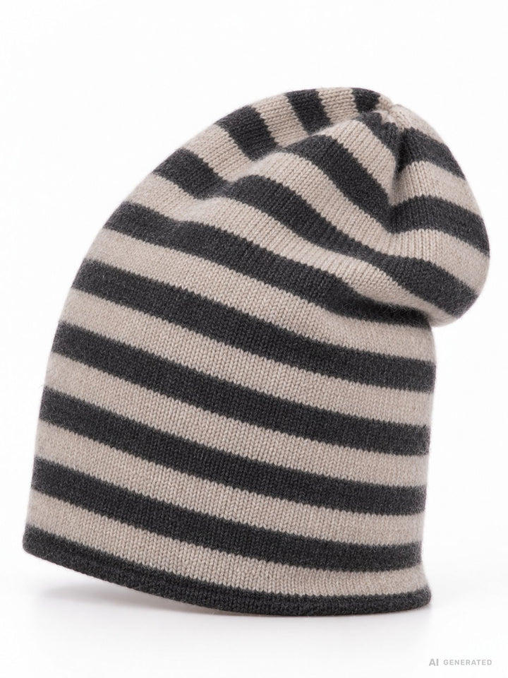 Strickmütze Ringel Dunkelbraun Beige