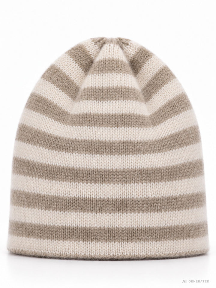 Strickmütze Ringel Beige